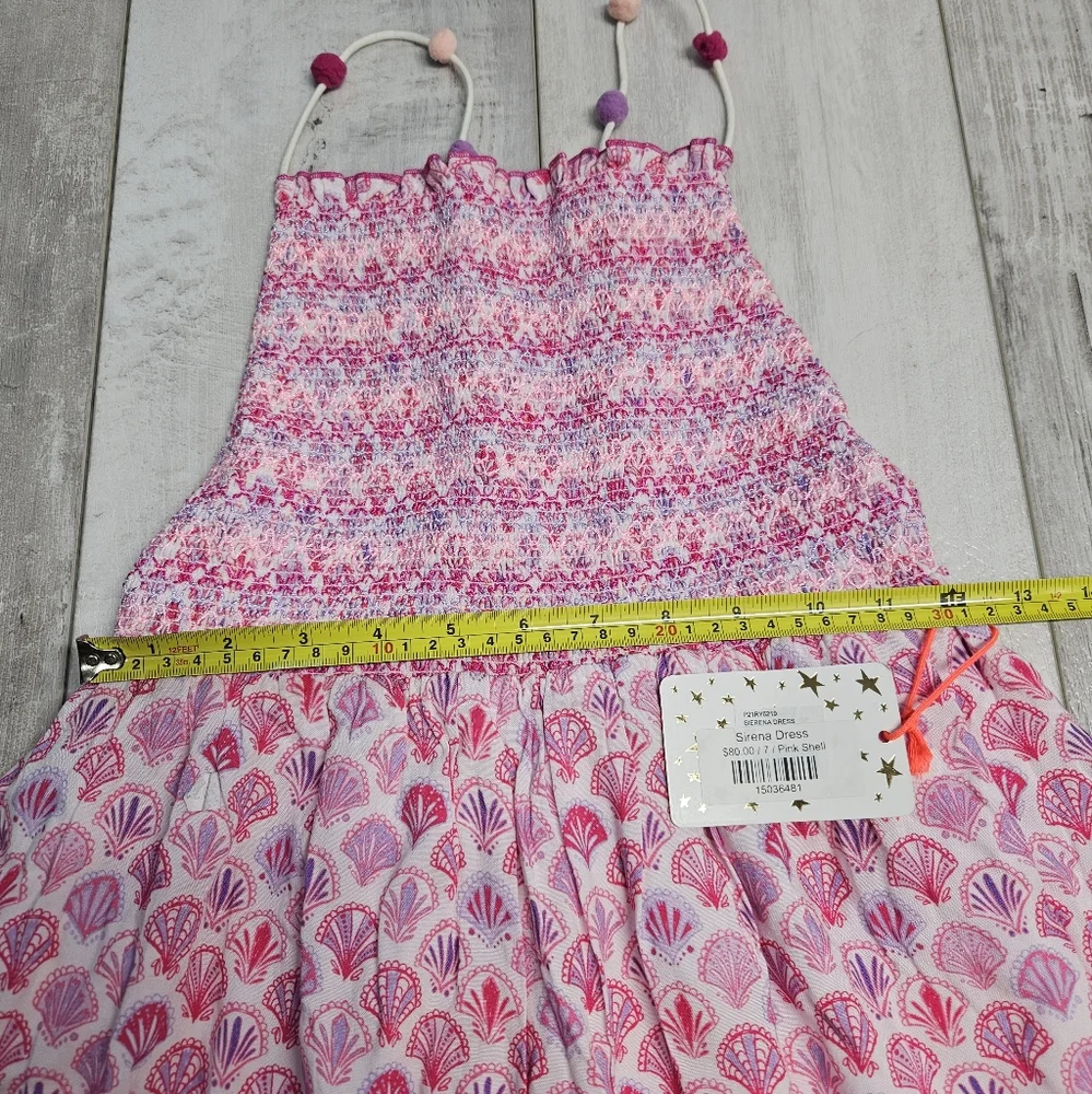 EGG New York Sirena Dress Pink Shell Print Girls 7 Smocked Front Pullover New
